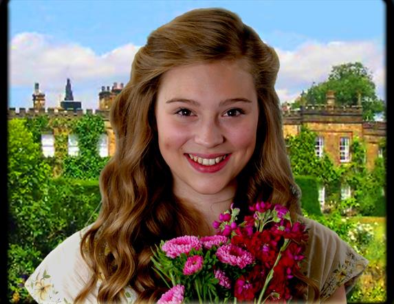 Picture of smiling girl with a house and garden in background