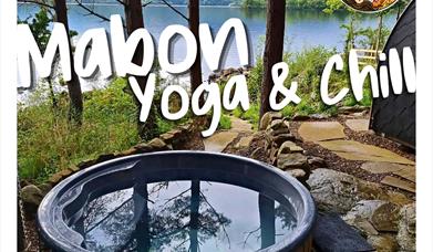 The image shows a wood-fired hot-tub and sauna on the shores of Lough MacNean. The text details the date, time, activities and price of the retreat.