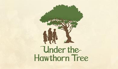 Under the Hawthorn Tree text with graphic image of a tree and three children 