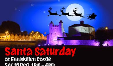 Santa's sleigh and reindeers flying over Enniskillen Castle & Watergate