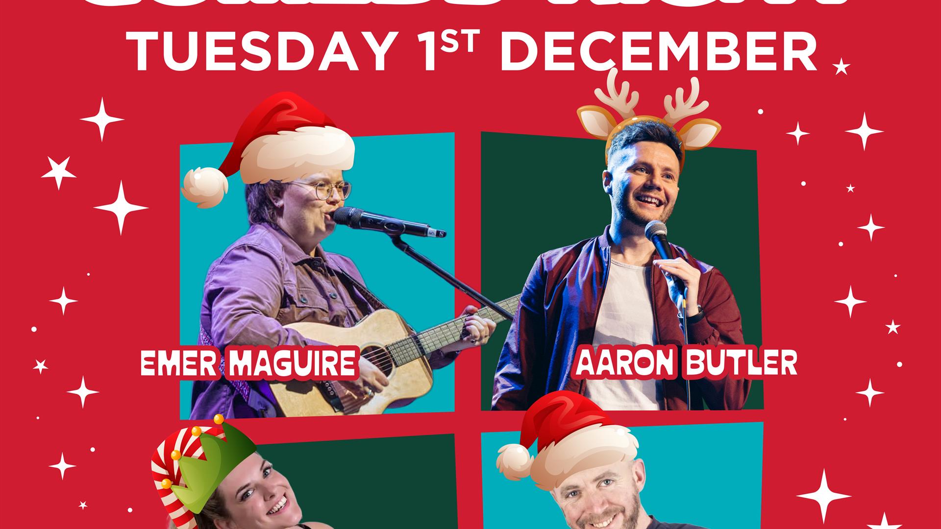Poster to promote Christmas Comedy Night for Air Ambulance