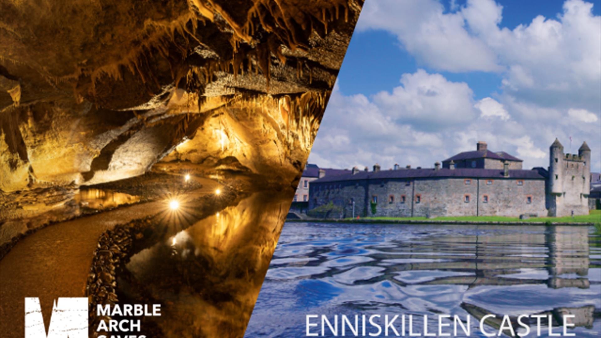 Marble Arch Caves limestone formations and underground river alongside Enniskillen Castle overlooking the River Erne in County Fermanagh, Northern Ire