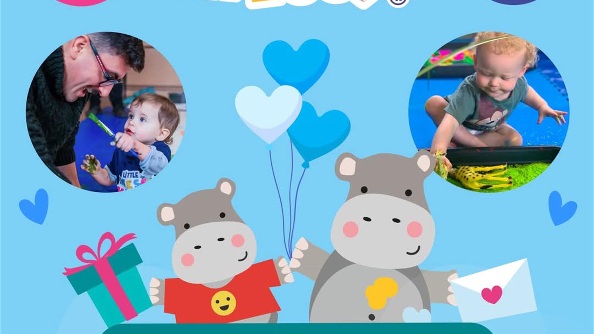 Little Mess Fermanagh advwrt for their Father's Day Messy Play event with images of children playing with messy materials.