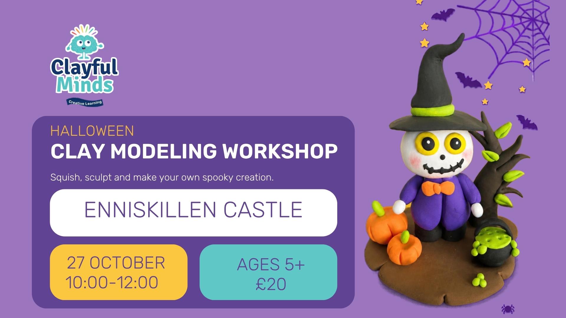 Cartoon witch on purple background with text