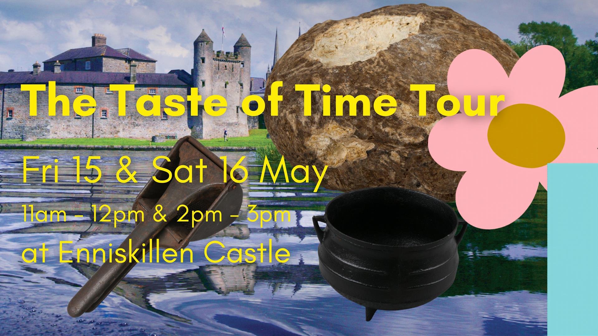 Text overlaying image of Castle, Bog Butter, Cast Iron Pot and Potato Ricer