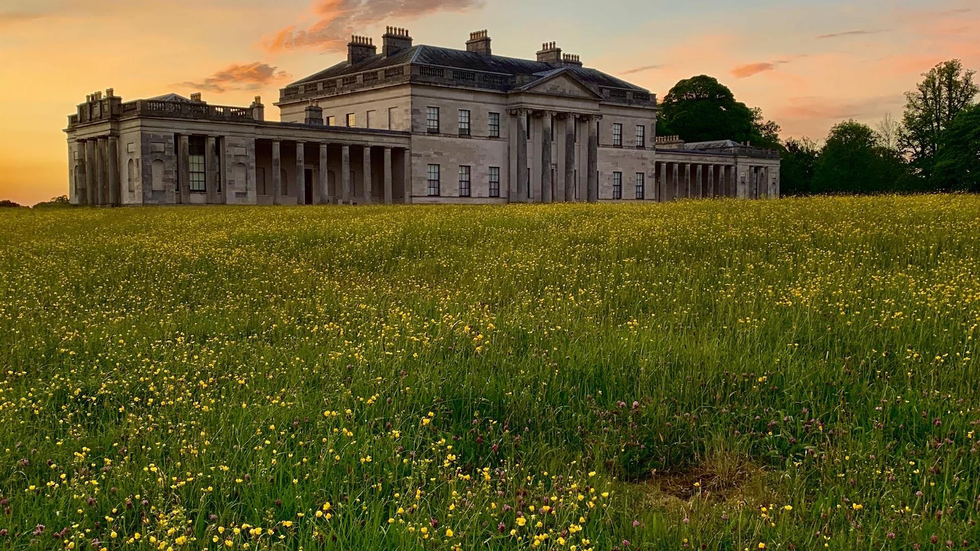 Castle Coole mansion at sunset