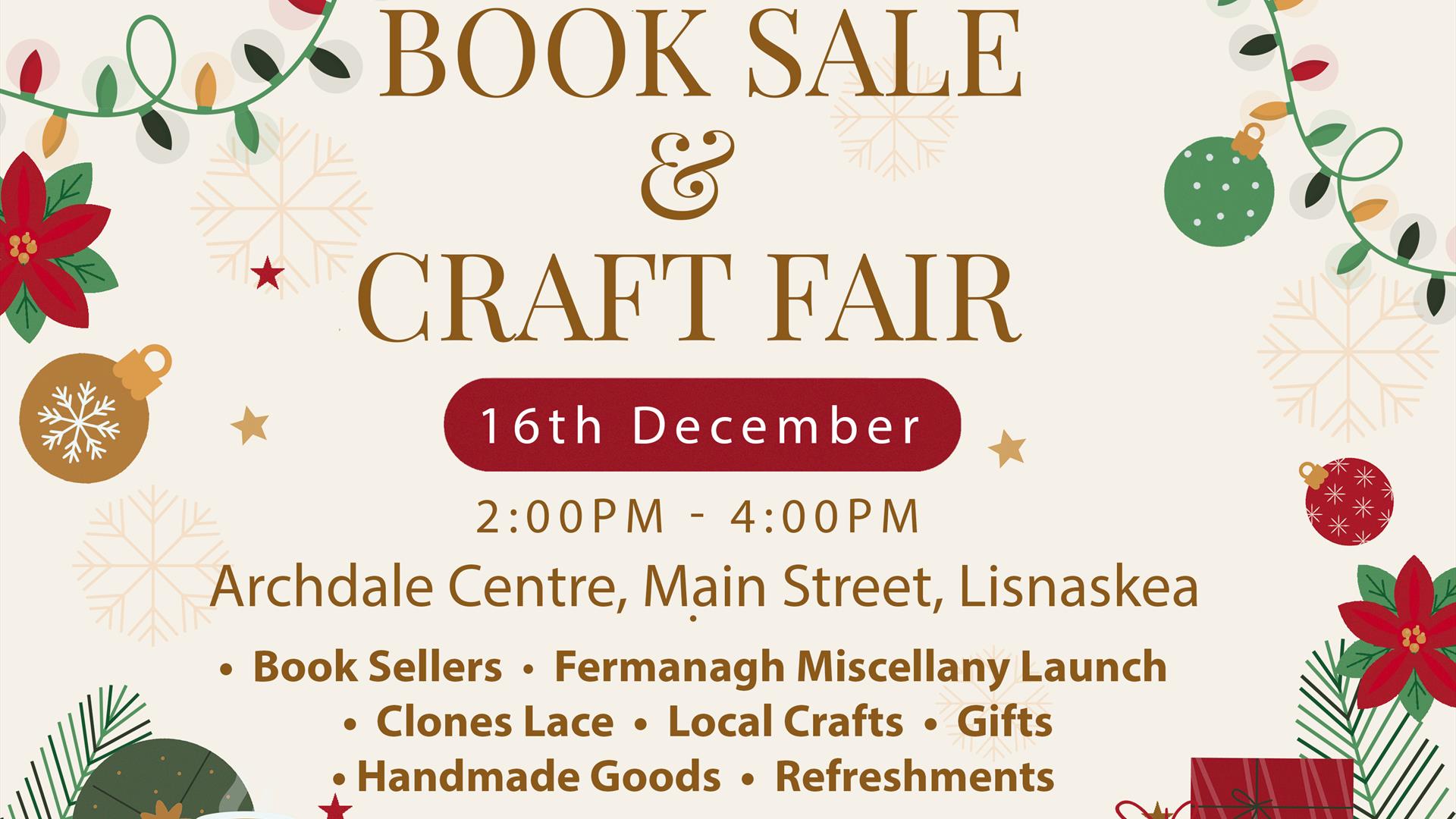 Poster promoting a book sale and craft fair