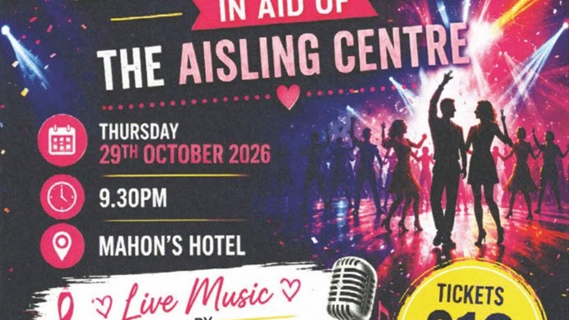 Charity dance poster featuring vibrant concert image, promoting event to support local cause
