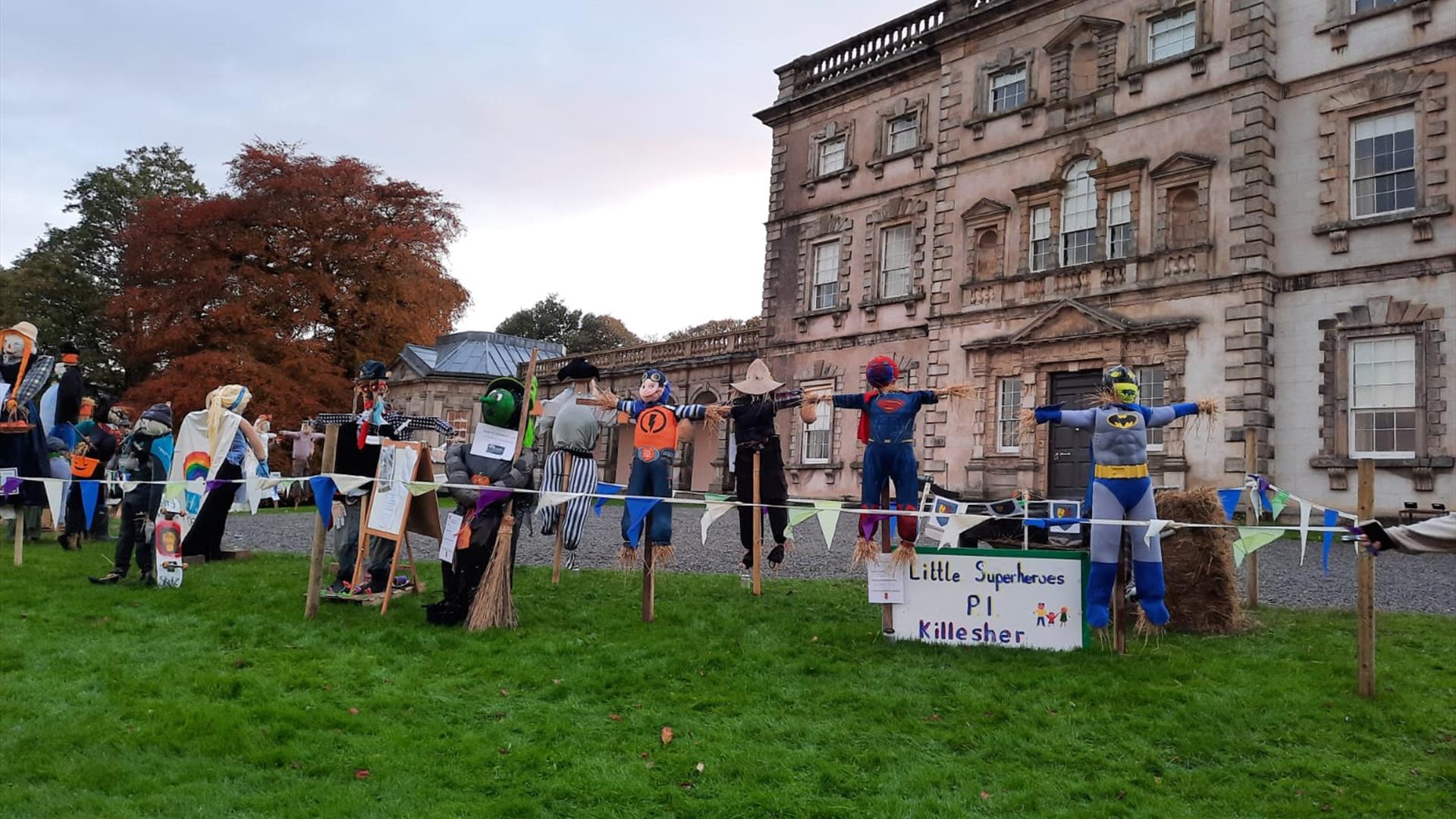 Scarecrows on the front lawn in Florence Court