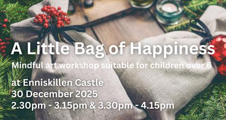 Text overlaying festive looking hessian bags tied in red baubles against a green leafy background