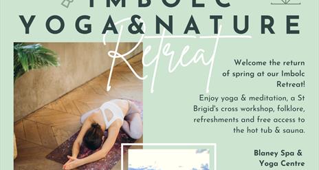 The image shows a poster promoting the retreat. There are 2 pictures, one of a person partaking in yoga, the other of a calm lake. There is informatio