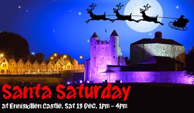 Santa's sleigh flying over Enniskillen Castle