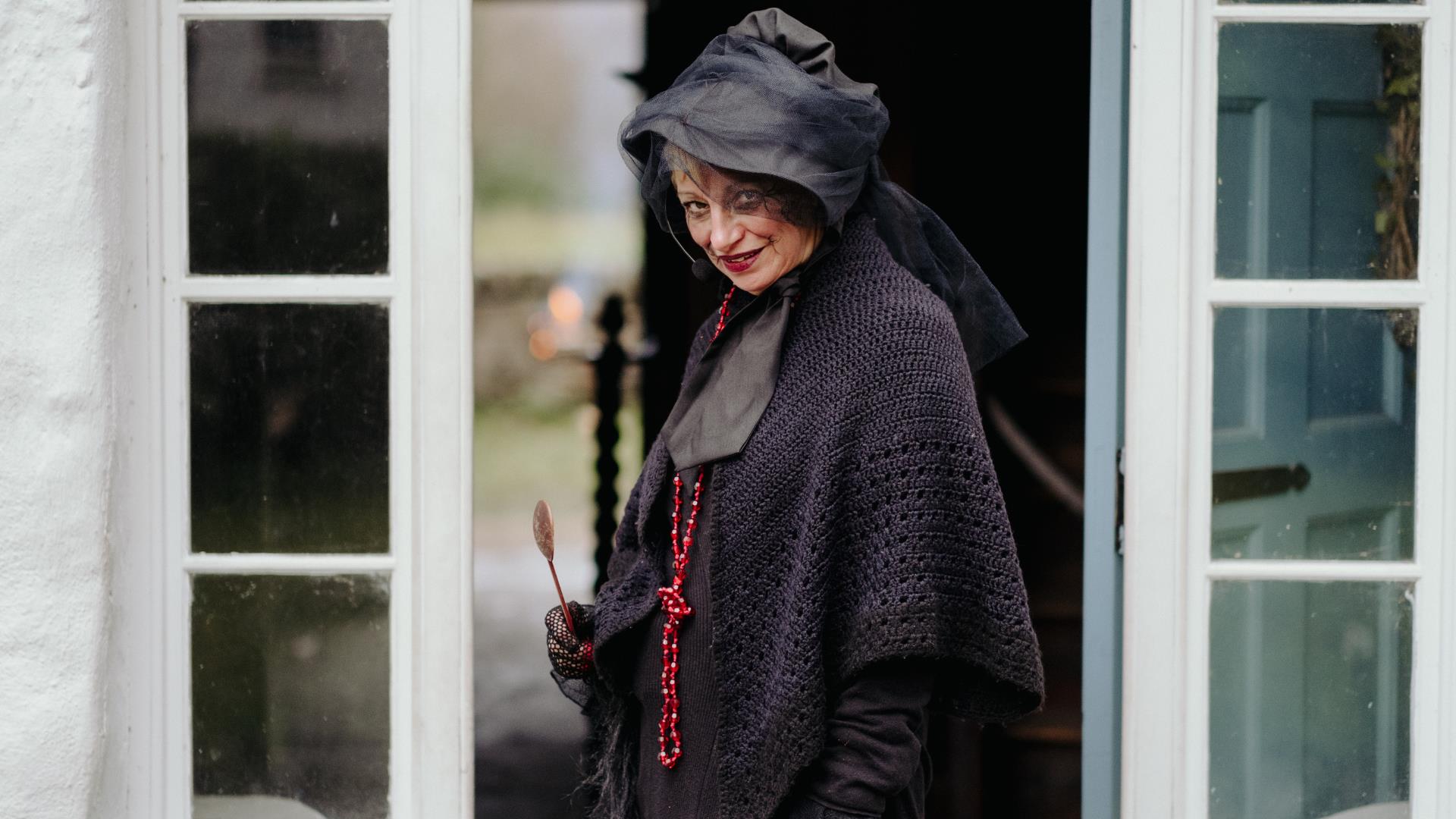 A lady dressed up for Halloween at ulster American folk park